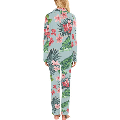 Plumeria Pattern Print Design PM027 Women's Long Pajama Set