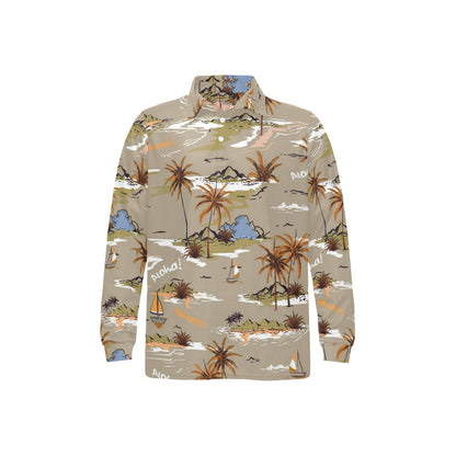 Pacific island Pattern Print Design A05 Long Sleeve Polo Shirt For Men's