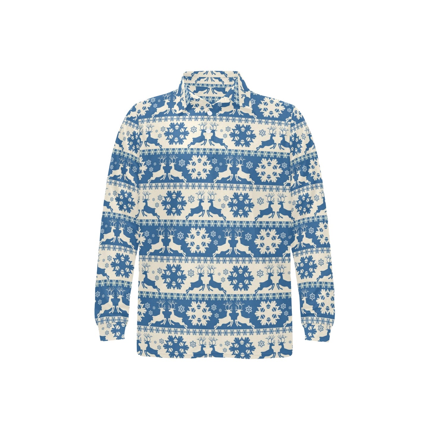Reindeer Print Design LKS401 Long Sleeve Polo Shirt For Men's