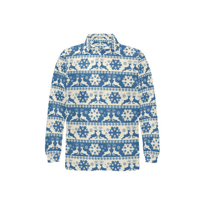 Reindeer Print Design LKS401 Long Sleeve Polo Shirt For Men's