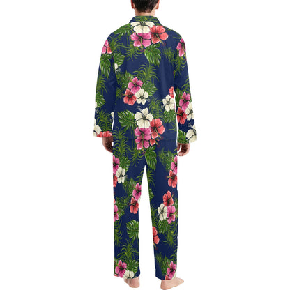 Hibiscus Pattern Print Design HB028 Men's Long Pajama Set