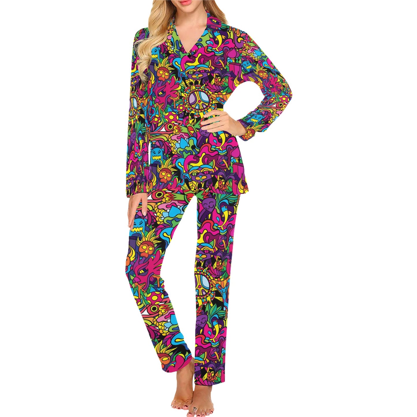 Trippy Print Design LKS304 Women's Long Pajama Set