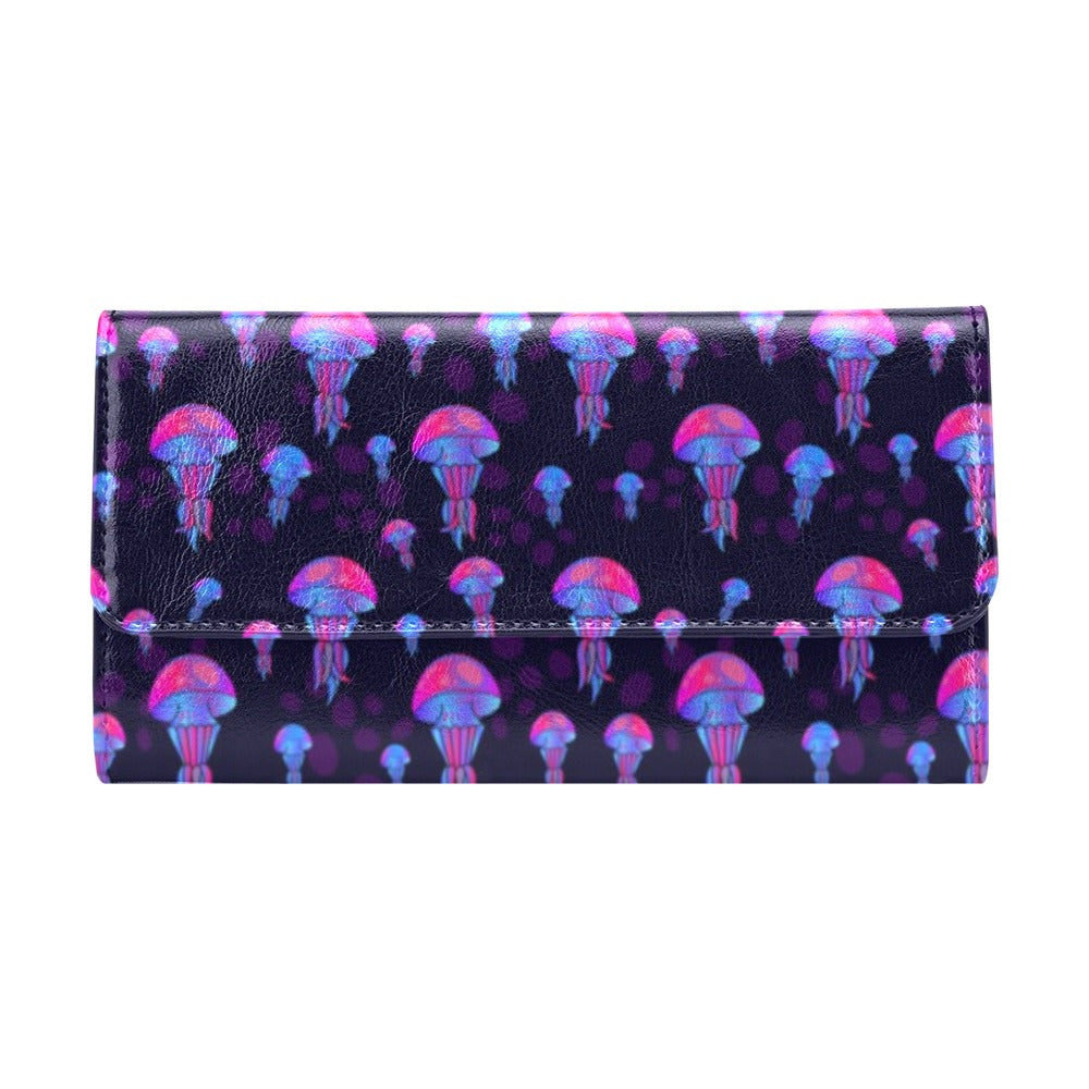 Jellyfish Neon Print Women's Trifold Wallet