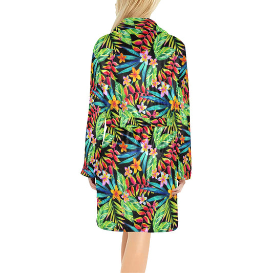 Heliconia Pattern Print Design HL09 Women's Fleece Robe
