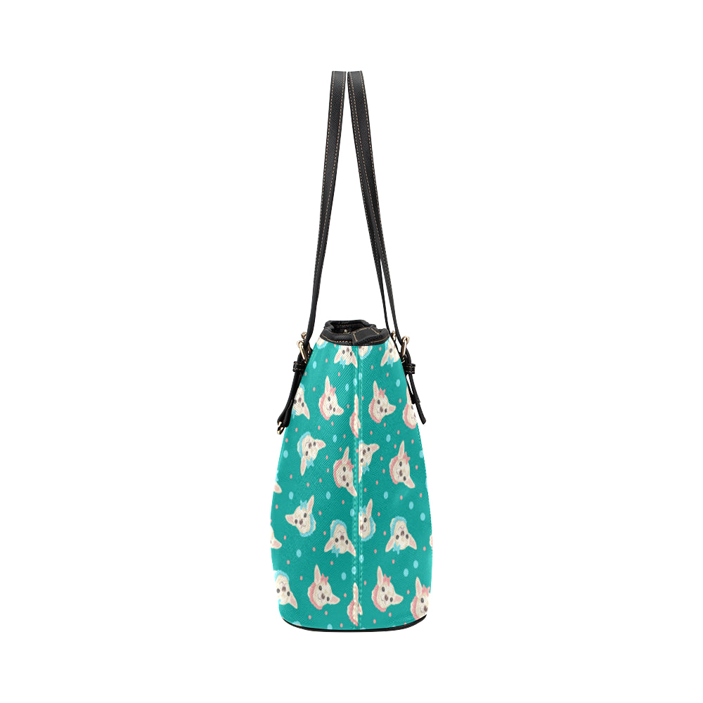 Chihuahua Polka Dot Pattern Leather Tote Bag