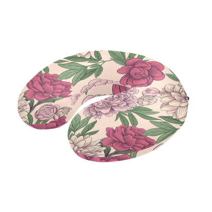 Peony Pattern Print Design A01 U-Shaped Travel Neck Pillow