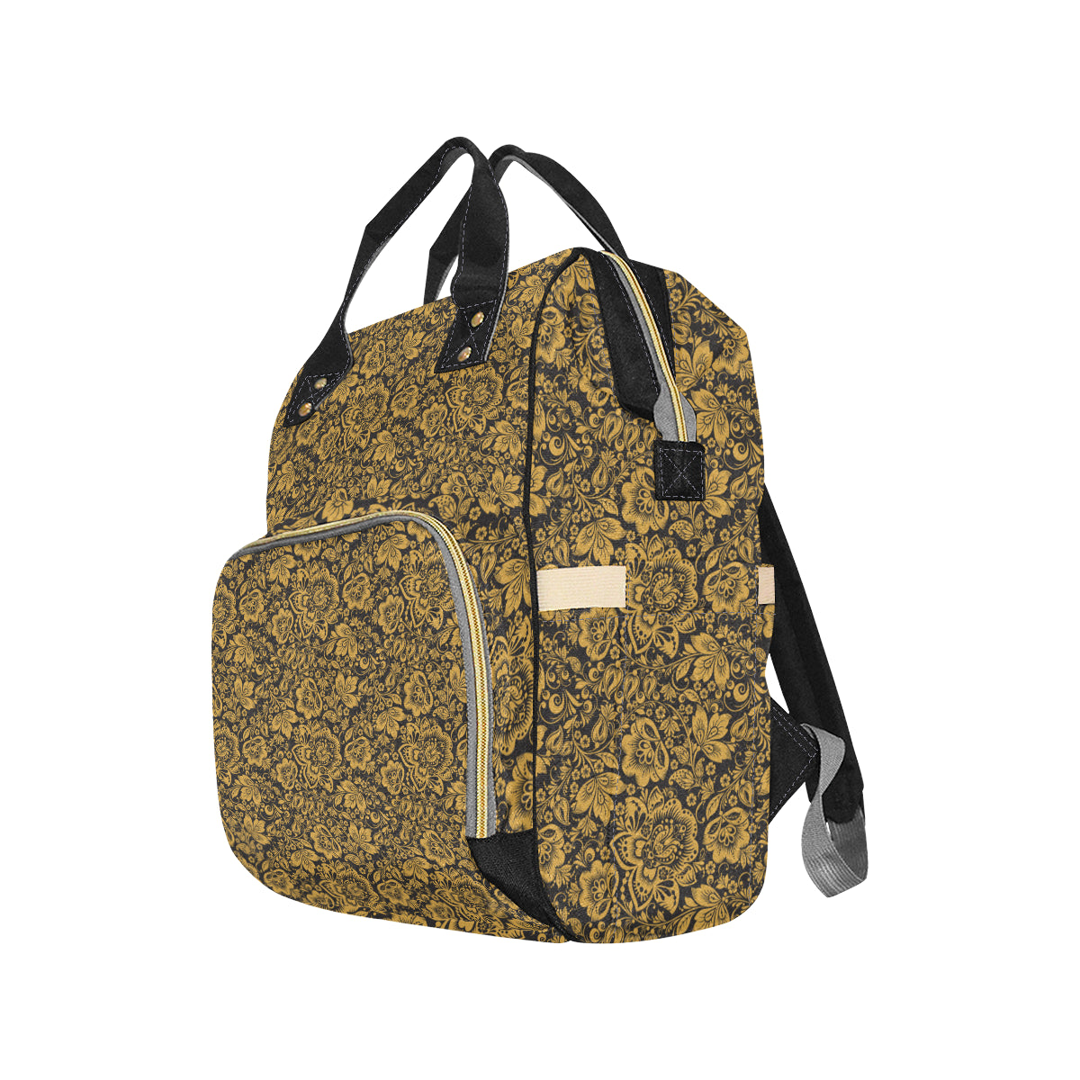 Brocade Gold Pattern Print Design 01 Diaper Bag Backpack