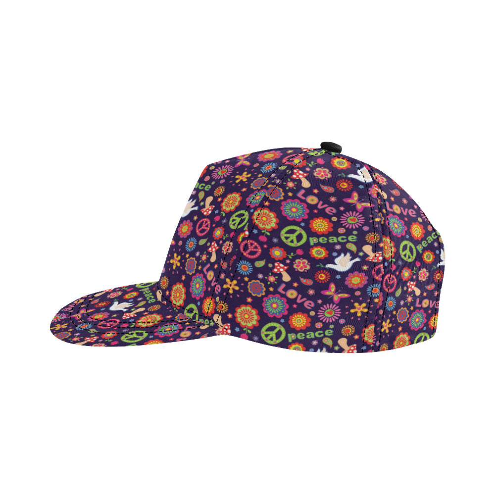 Flower Power Peace Design Print Snapback Cap