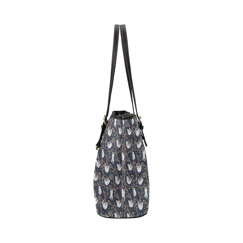 Sloth Happy Design Themed Print Leather Tote Bag