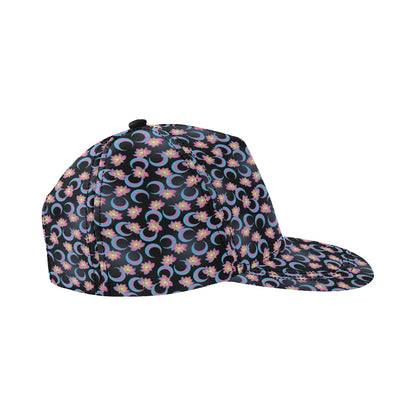 Lotus with Moon Pink Print Themed Snapback Cap