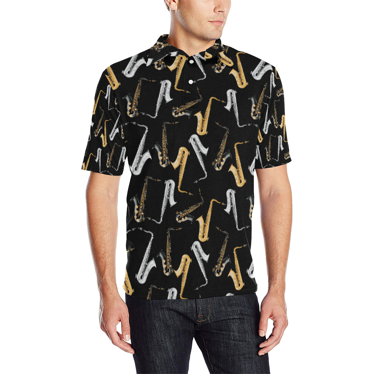 Saxophone Pattern Print Design 01 Men Polo Shirt
