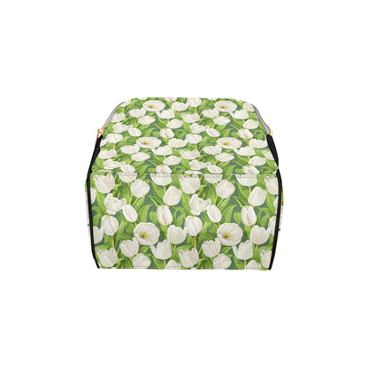 Tulip White Pattern Print Design TP05 Diaper Bag Backpack