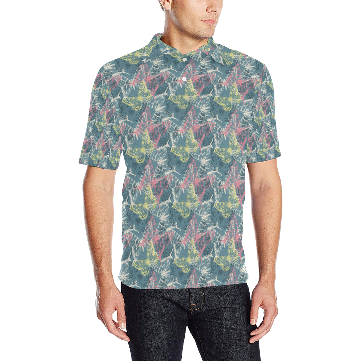 Butterfly Pattern Print Design 01 Men Polo Shirt