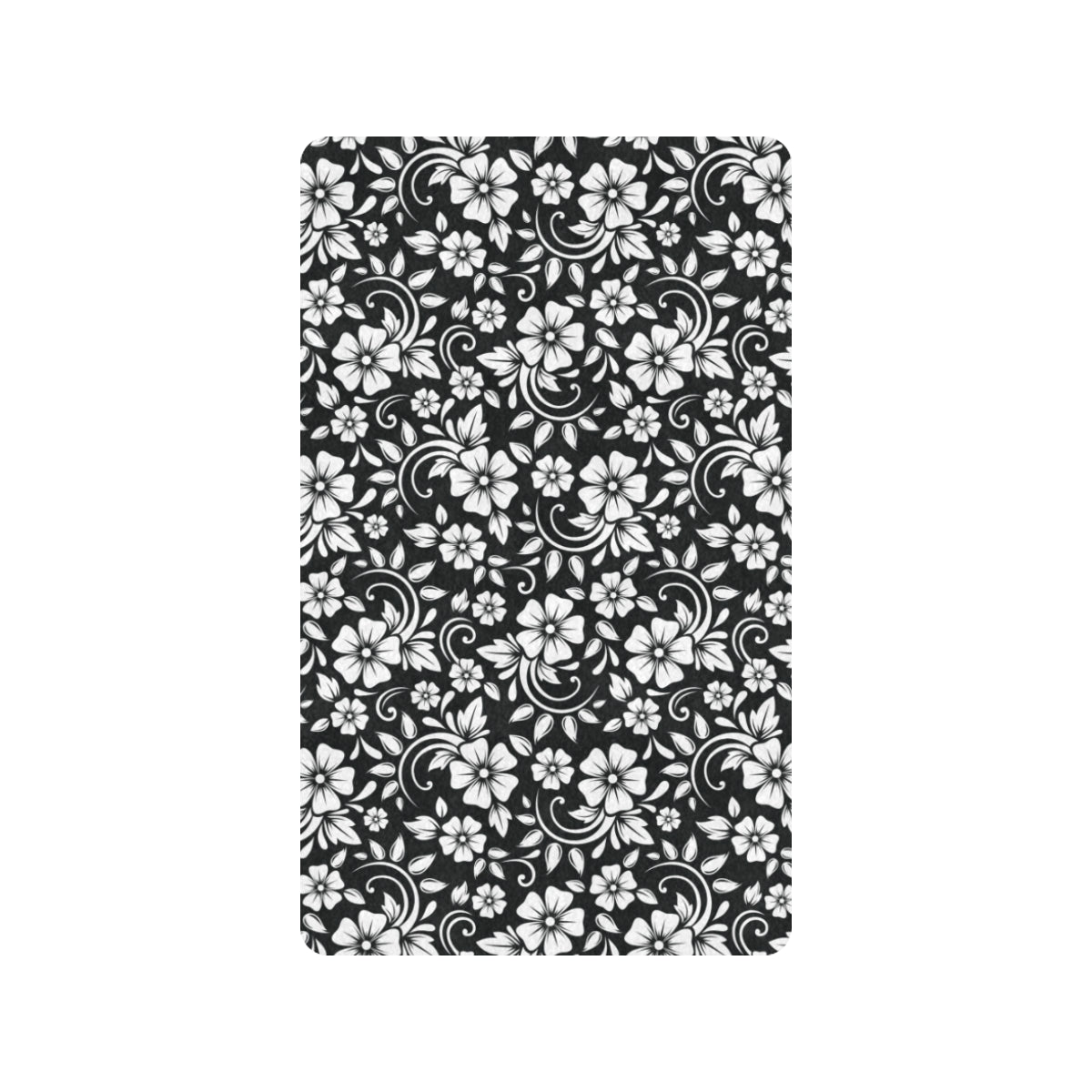 Floral Black White Themed Print Rubber Doormat