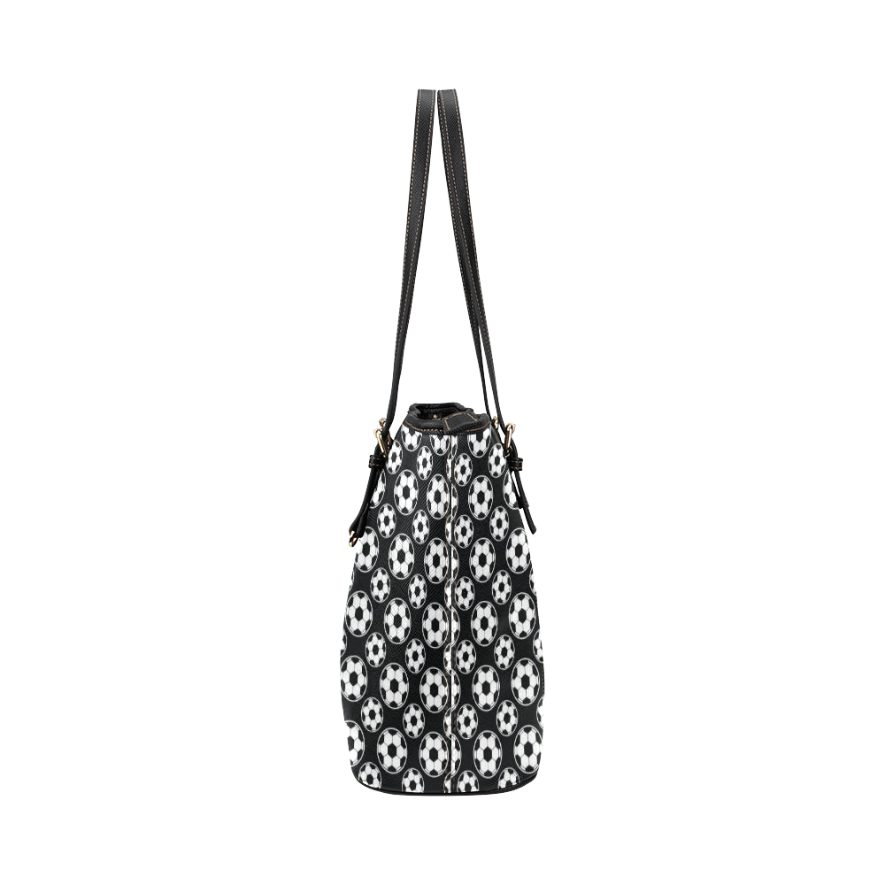 Soccer Ball Black Print Pattern Leather Tote Bag