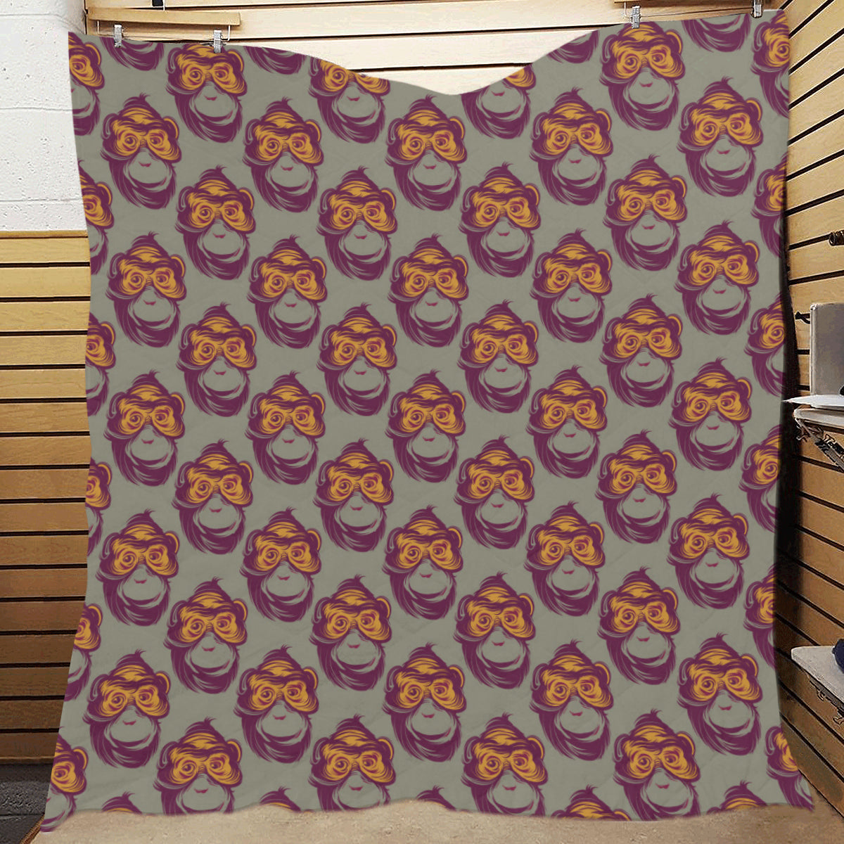 Chimpanzee Pattern Print Design 02 Premium Quilt