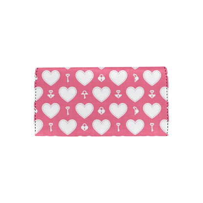 Heart Key Pattern Print Design HE09 Women's Trifold Wallet