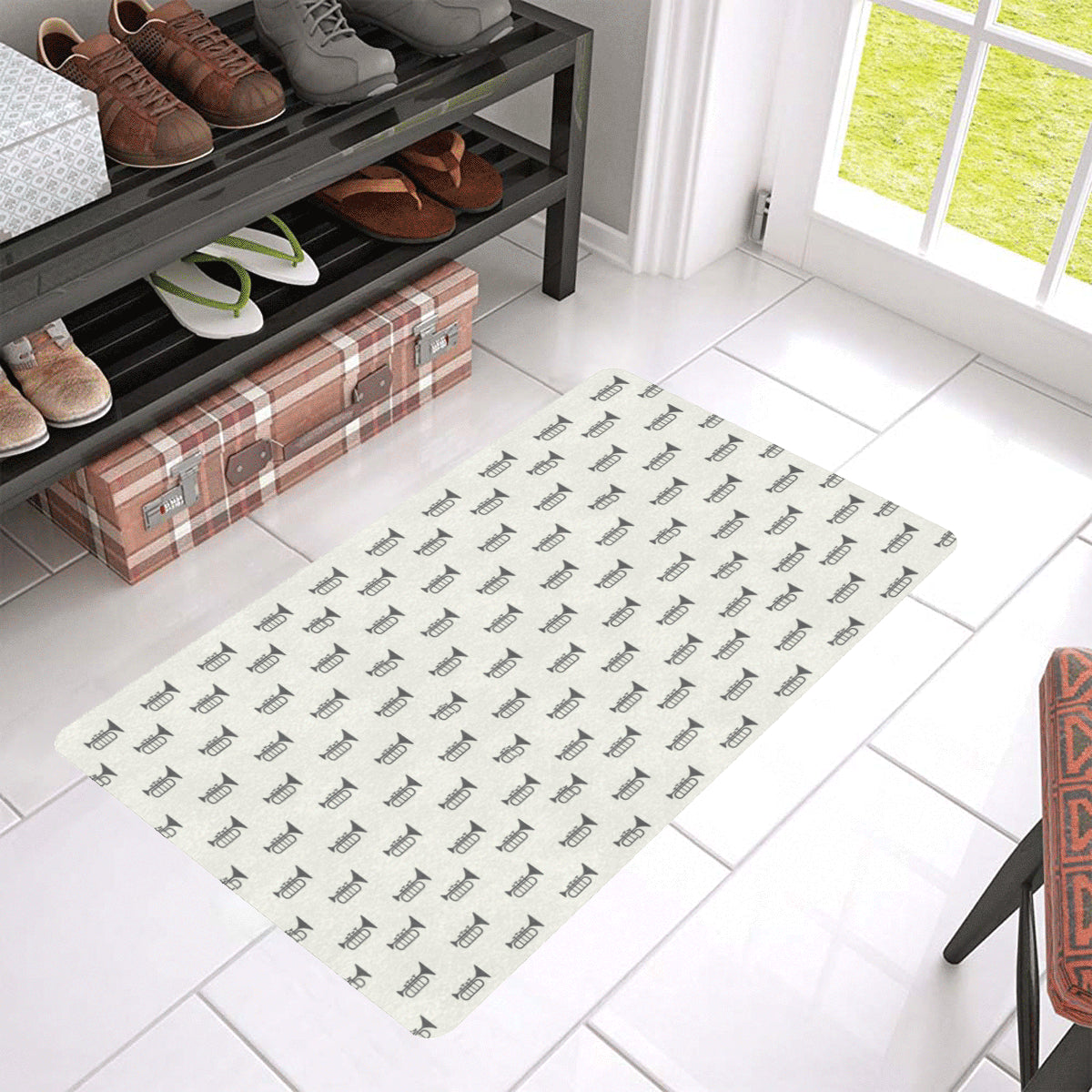 Trumpet Pattern Themed Print Rubber Doormat