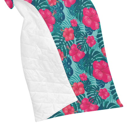 Red Hibiscus Pattern Print Design HB017 Premium Quilt