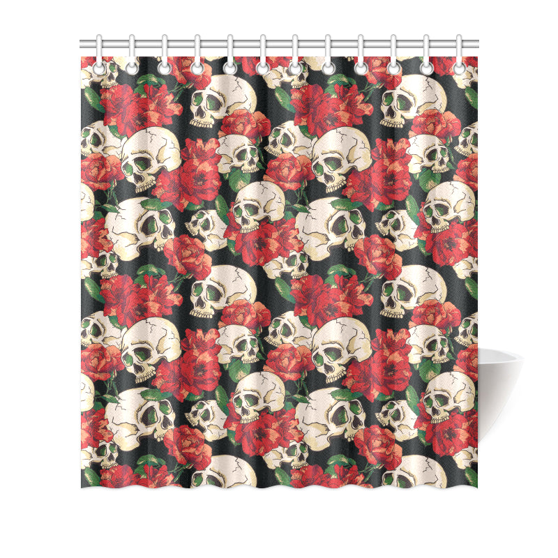 Skull Red Rose Shower Curtain