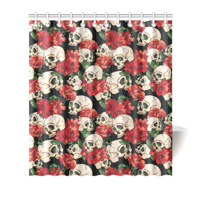 Skull Red Rose Shower Curtain