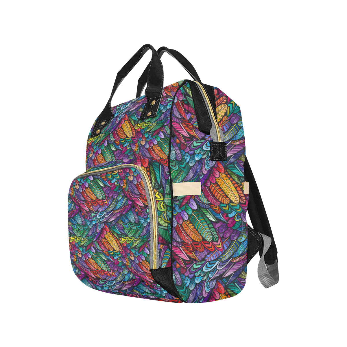 Feather Multicolor Design Print Diaper Bag Backpack