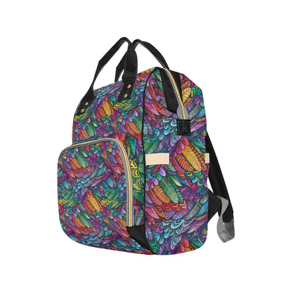 Feather Multicolor Design Print Diaper Bag Backpack