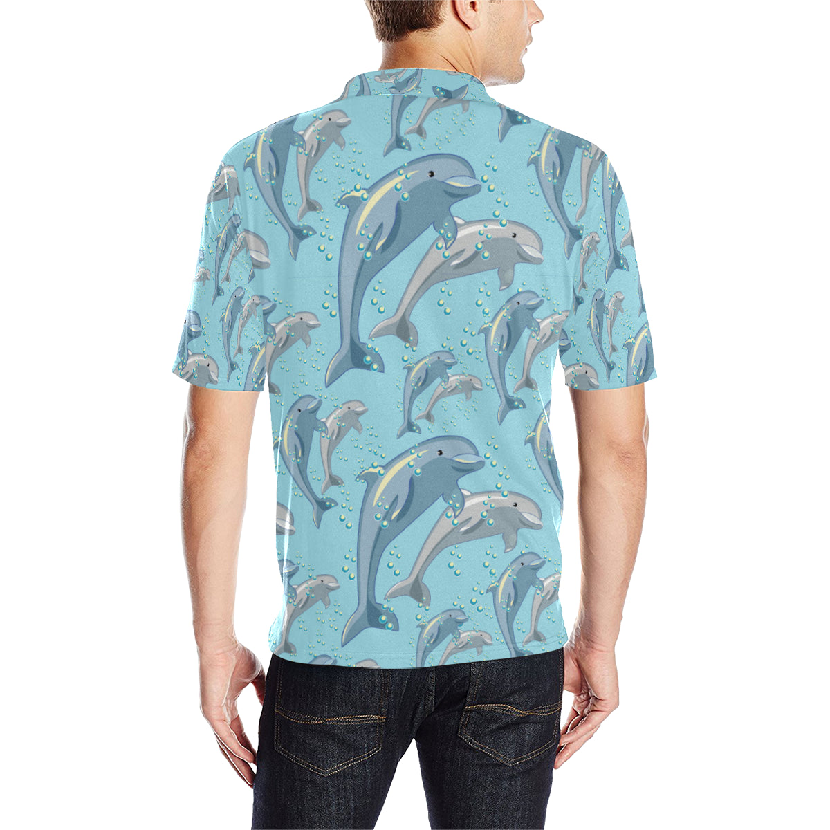 Dolphin Print Pattern Men Polo Shirt