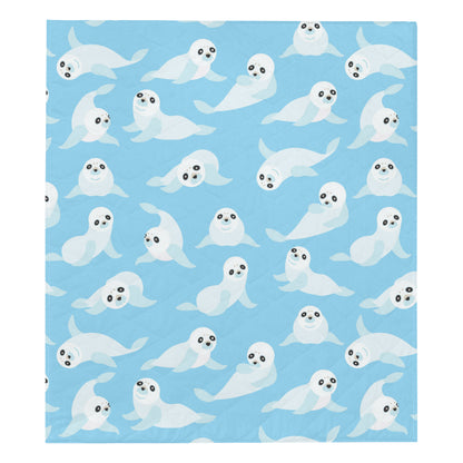 Sea Lion Cute Pattern Print Design 03 Premium Quilt