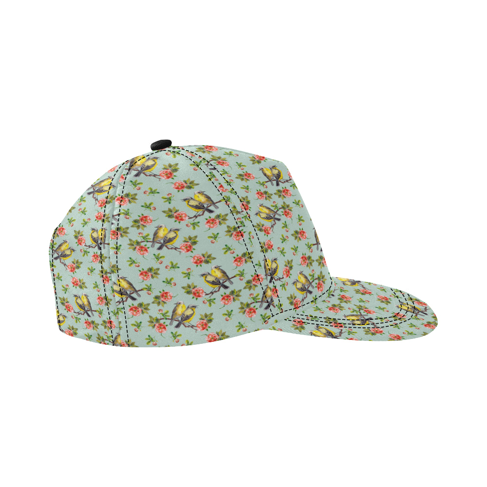 Bird with Red Flower Print Pattern Snapback Cap