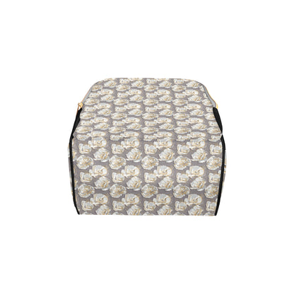 Elegant Grey Flower Print Diaper Bag Backpack