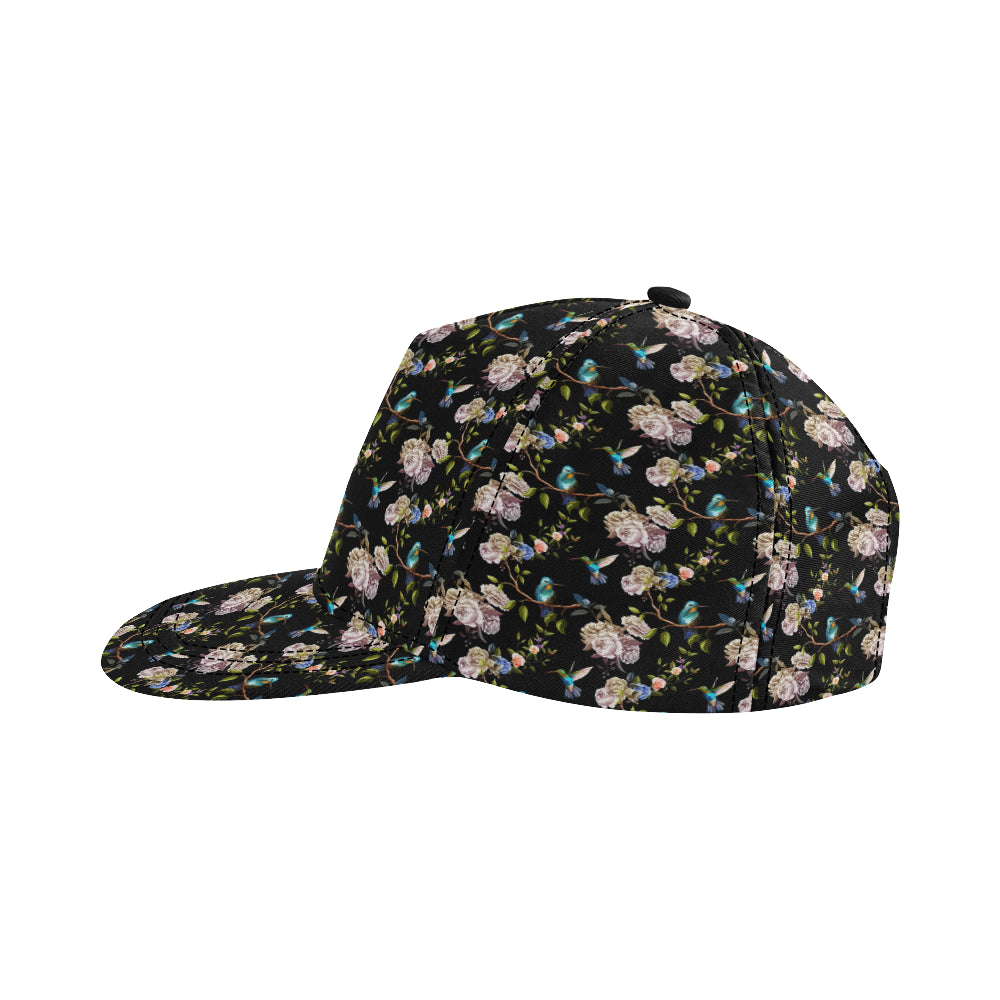 Hummingbird Flower Themed Print Snapback Cap