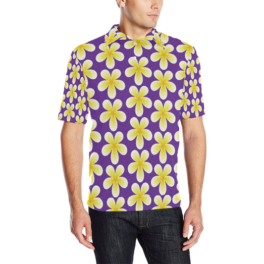 Yellow Plumeria Pattern Print Design PM05 Men Polo Shirt