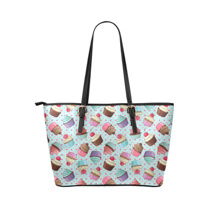 Cupcakes Fancy Heart Print Pattern Leather Tote Bag
