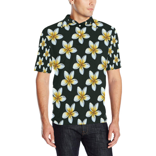 White Plumeria Pattern Print Design PM022 Men Polo Shirt