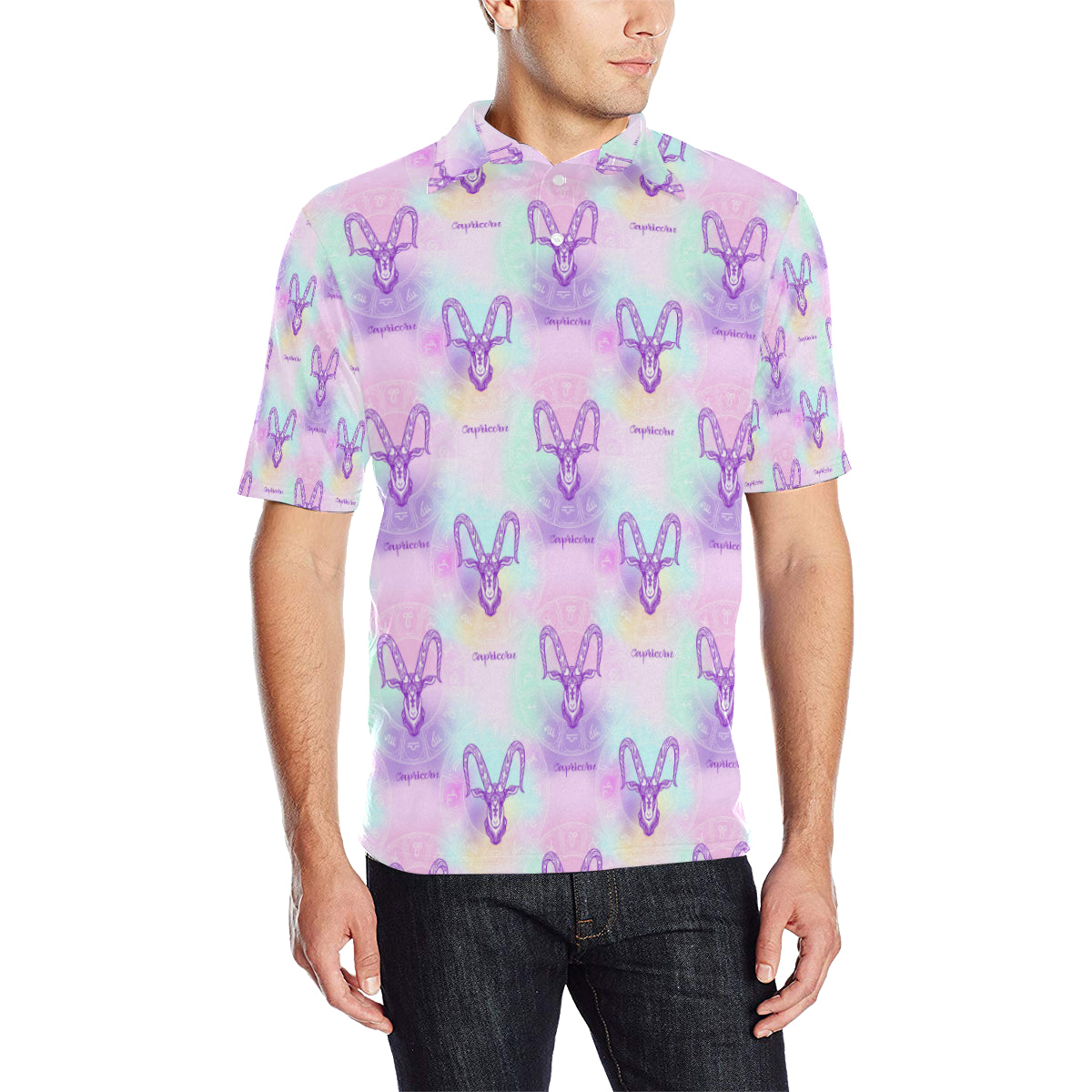 Capricorn Zodiac Pattern Print Design 02 Men Polo Shirt