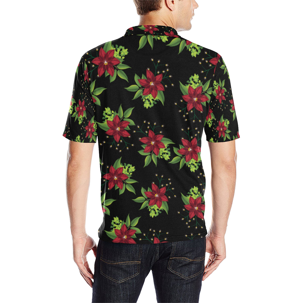 Poinsettia Pattern Print Design A01 Men Polo Shirt