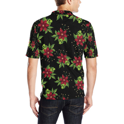 Poinsettia Pattern Print Design A01 Men Polo Shirt