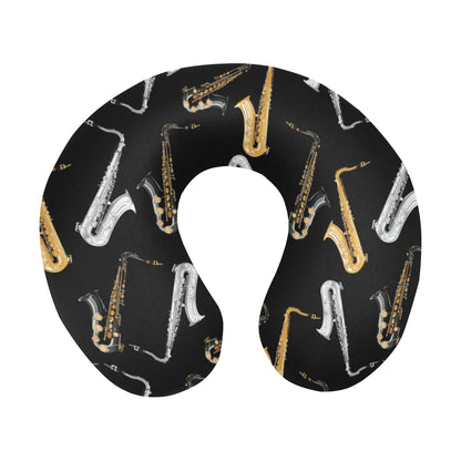 Saxophone Pattern Print Design 01 U-Shaped Travel Neck Pillow