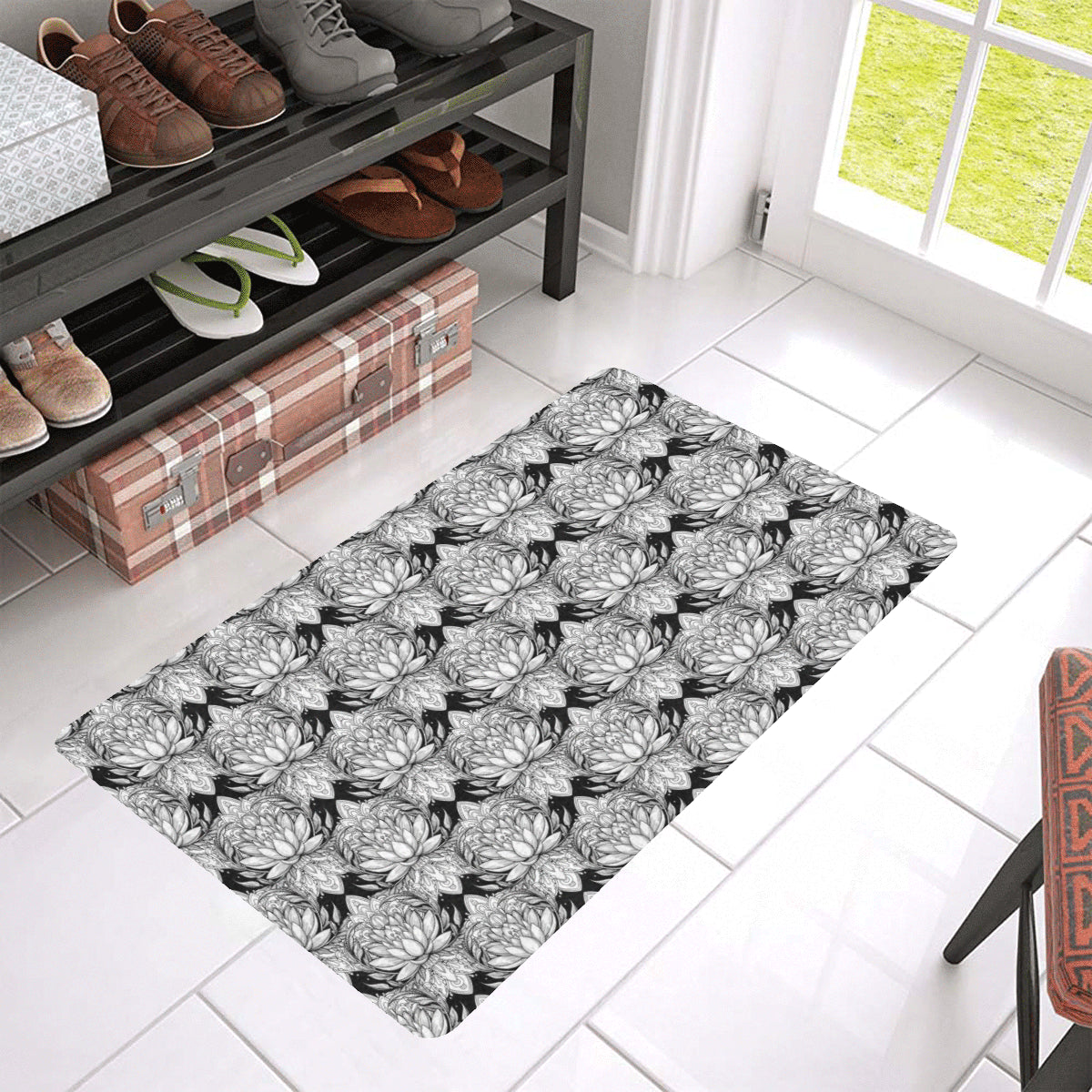 Lotus Mandala Print Pattern Rubber Doormat