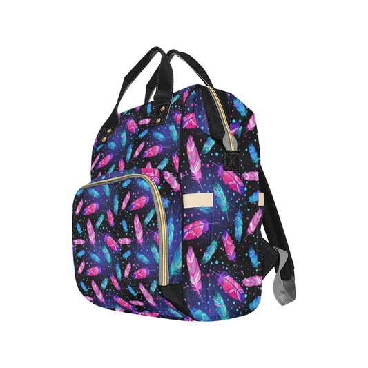 Feather Colorful Boho Design Print Diaper Bag Backpack