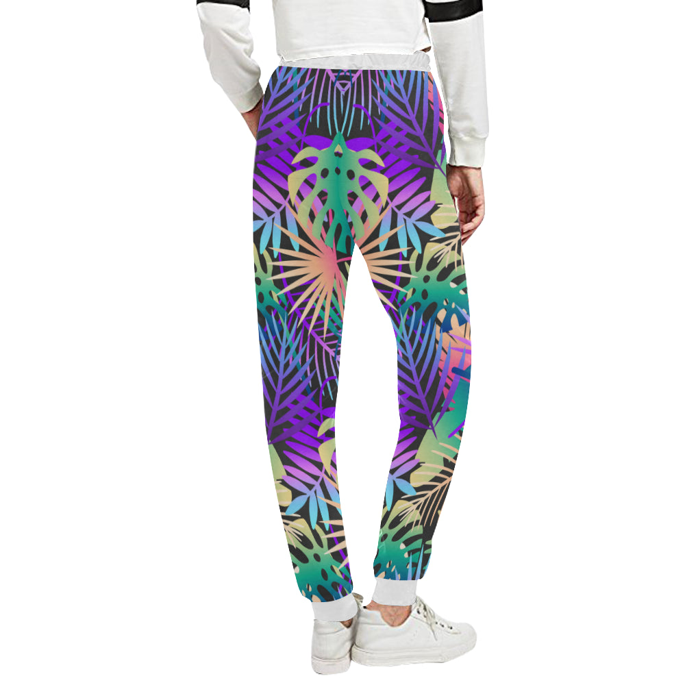 Neon Flower Tropical Palm Leaves Unisex Sweatpants