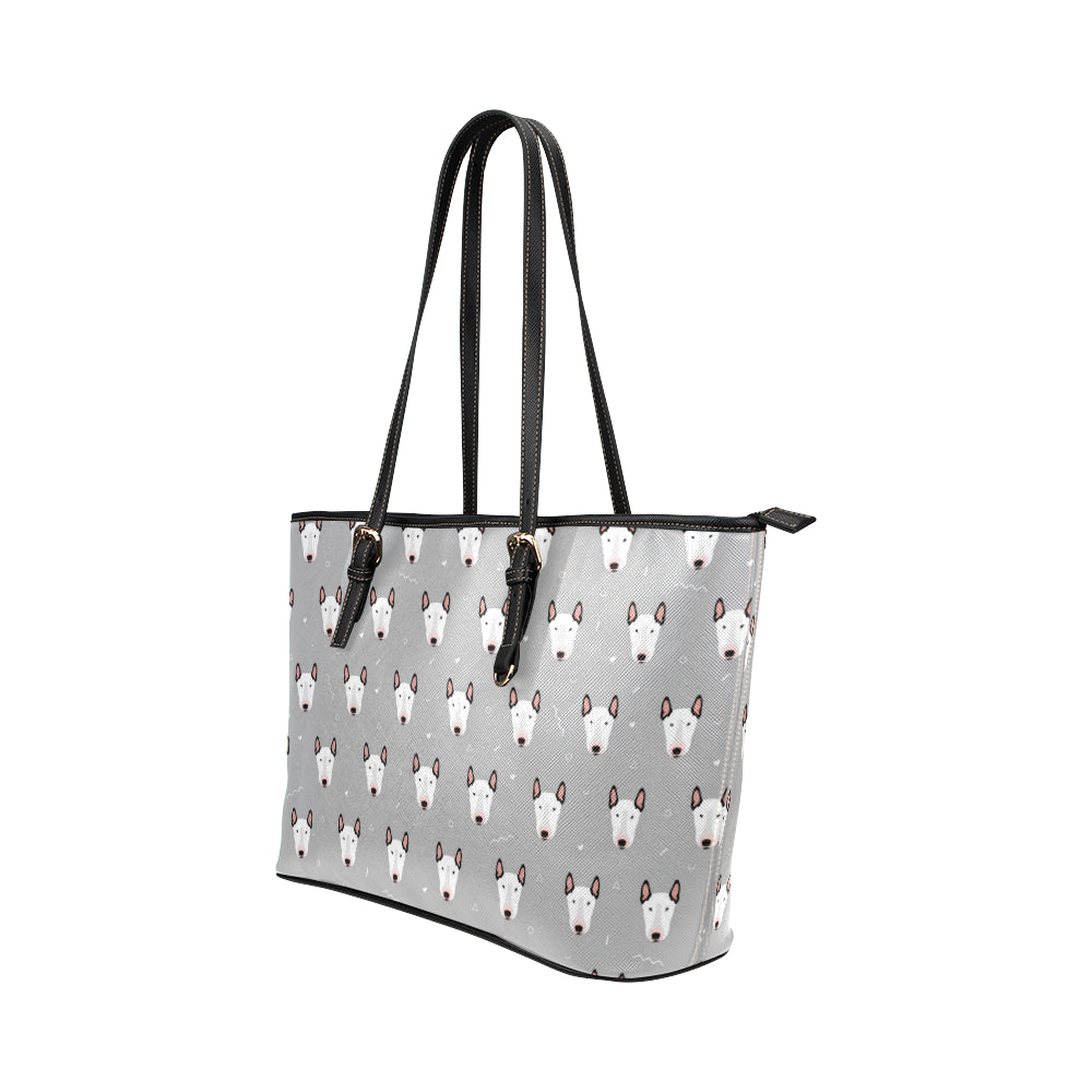 Bull Terrier Head Print Pattern Leather Tote Bag