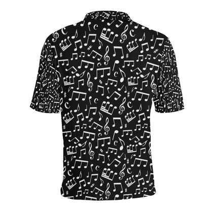 Music Note Black white Themed Print Men Polo Shirt