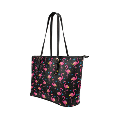 Flamingo Pink Neon Print Pattern Leather Tote Bag