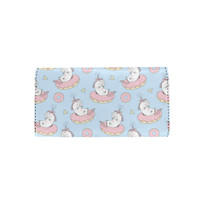 Donut Unicorn Pattern Print Design DN014 Women's Trifold Wallet