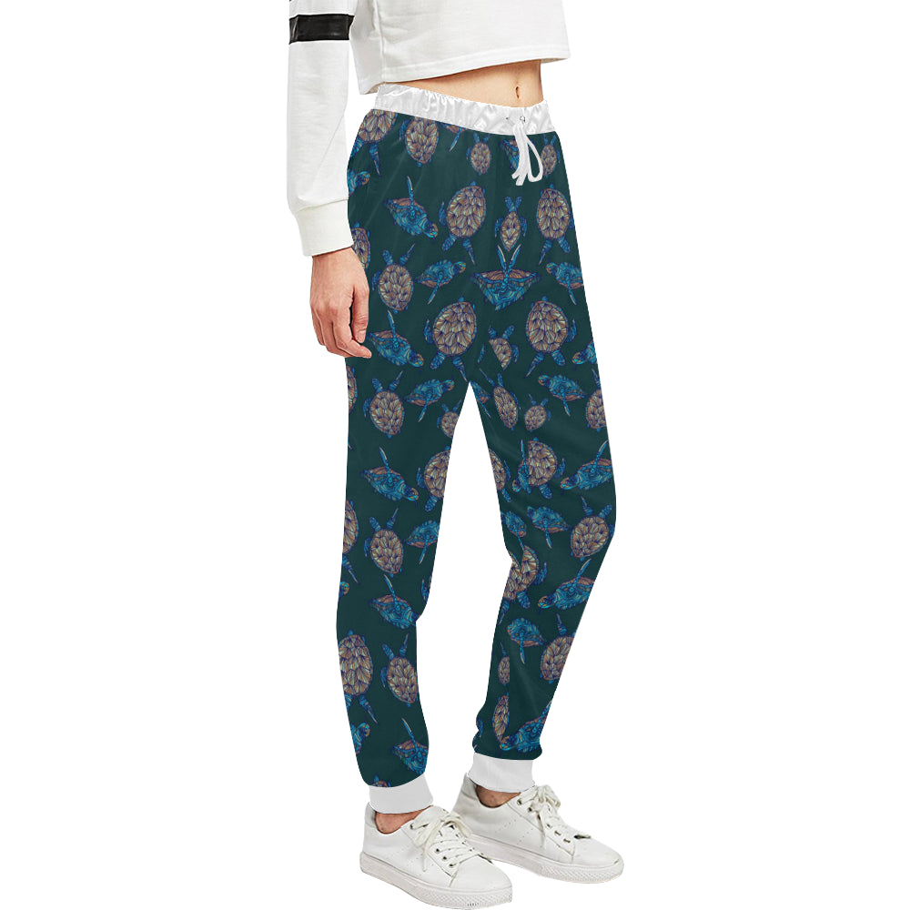 Sea Turtle Hand Drawn Blue Print Unisex Sweatpants