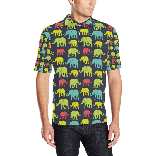 Elephant Neon Color Print Pattern Men Polo Shirt