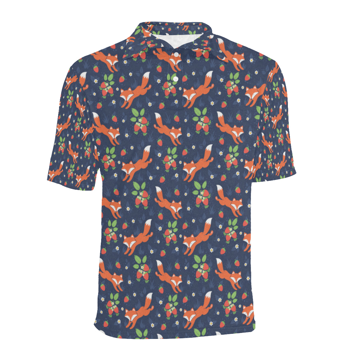 Fox Strawberry Print Pattern Men Polo Shirt