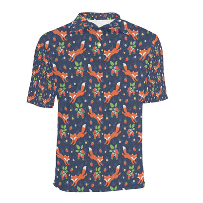 Fox Strawberry Print Pattern Men Polo Shirt